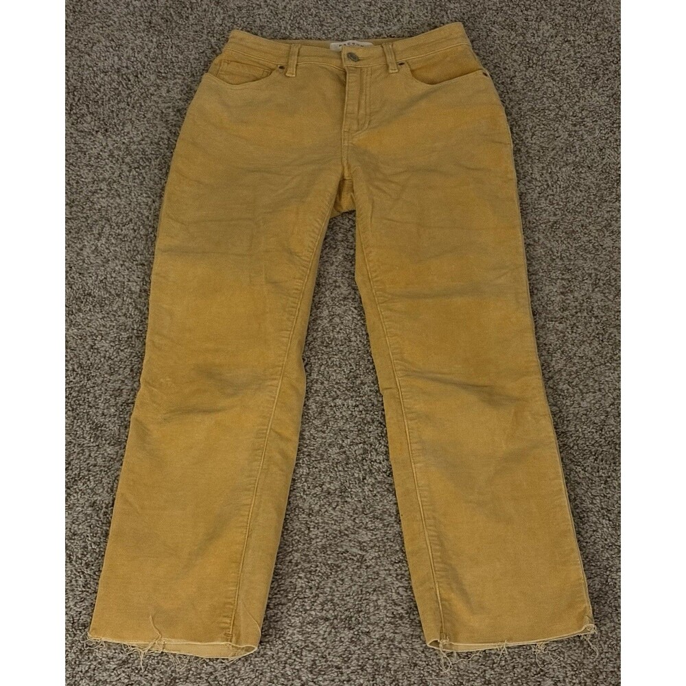 Women's Pacsun Yellow Cordouroy High Rise Kick Out Crop Raw Hem Pants, Size 24